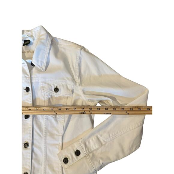 EUC Eddie Bauer White Denim Jacket Size M ClassicLayering Minimalist Y2KStyle - Picture 3 of 5